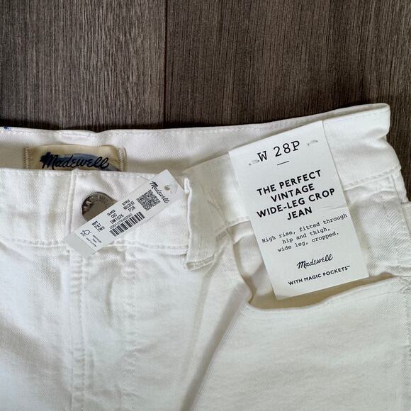 Madewell The Petite Perfect Vintage Wide-Leg Crop Jeans WMNS SZ 28P White NU300 - Picture 5 of 9